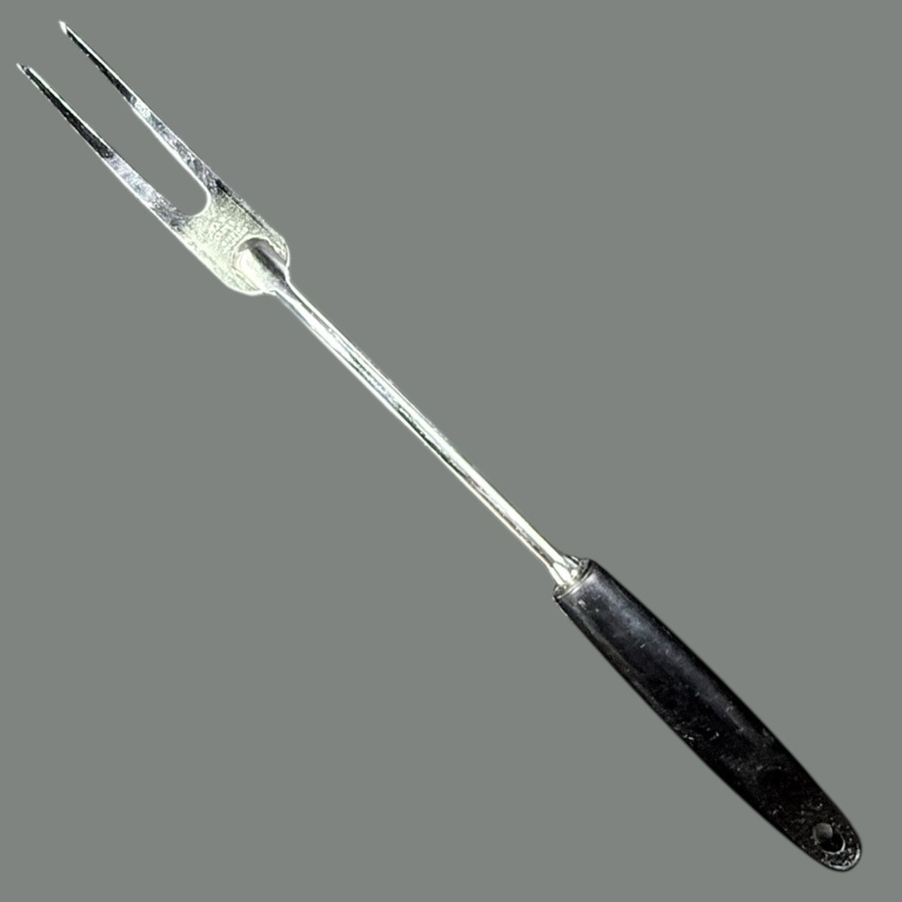 Vintage EKCO USA Chromium Plated Meat Fork Black Handle‎ 11.5" Serving Kitchen